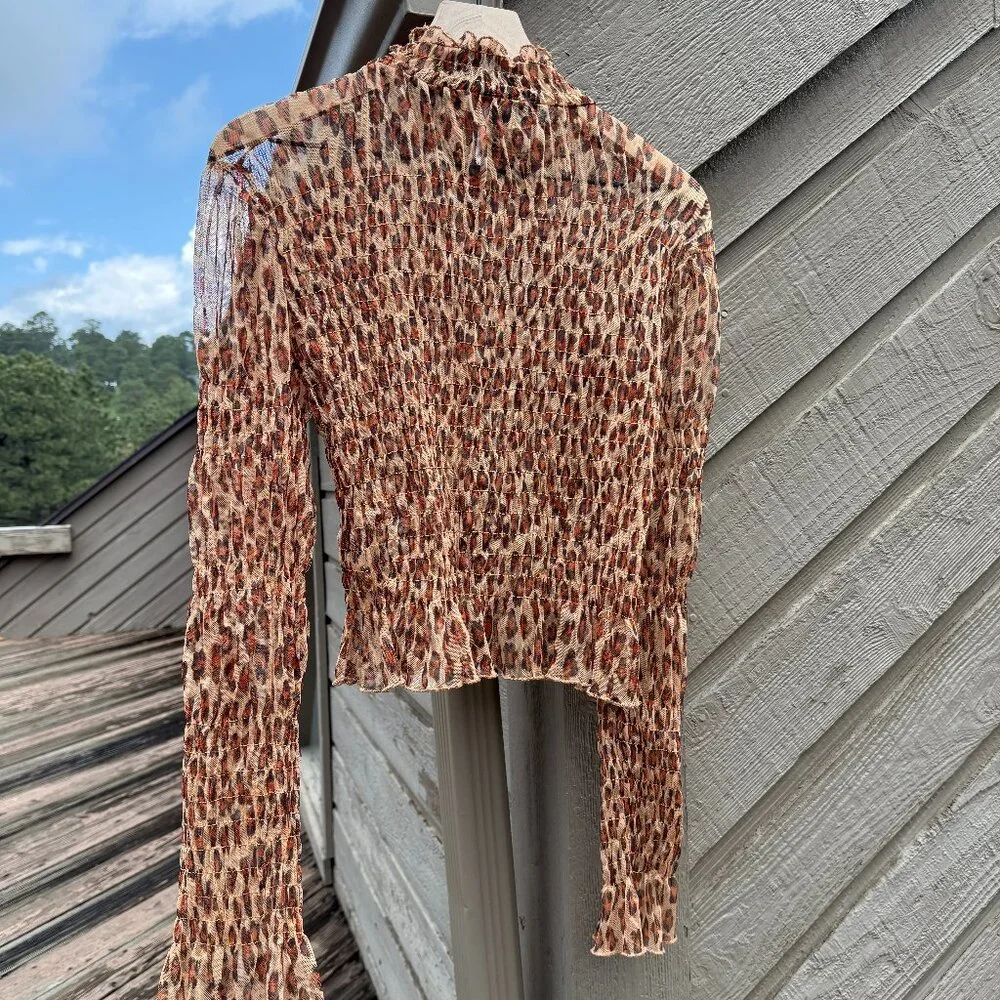 NWOT Free People Hello There Sheer Mesh Leopard Mock Neck